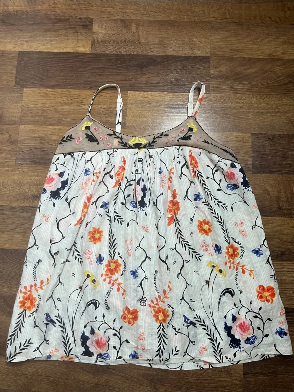 Anthropologie Lilka Mesh and Cream Floral Spaghetti Strap Tank Size Medium